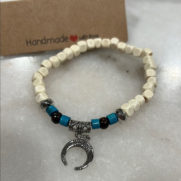 Handmade Beaded Bracelet with Silver Charm - Picture 1 of 3